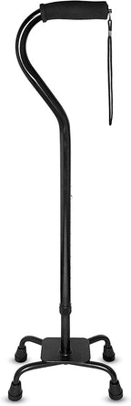 RMS Quad Cane - Adjustable Walking Cane with A Large Four-Pronged Base for Extra Stability - Foam Padded Offset Handle for Secure & Comfort Grip - Works for Right or Left Handed Men or Women