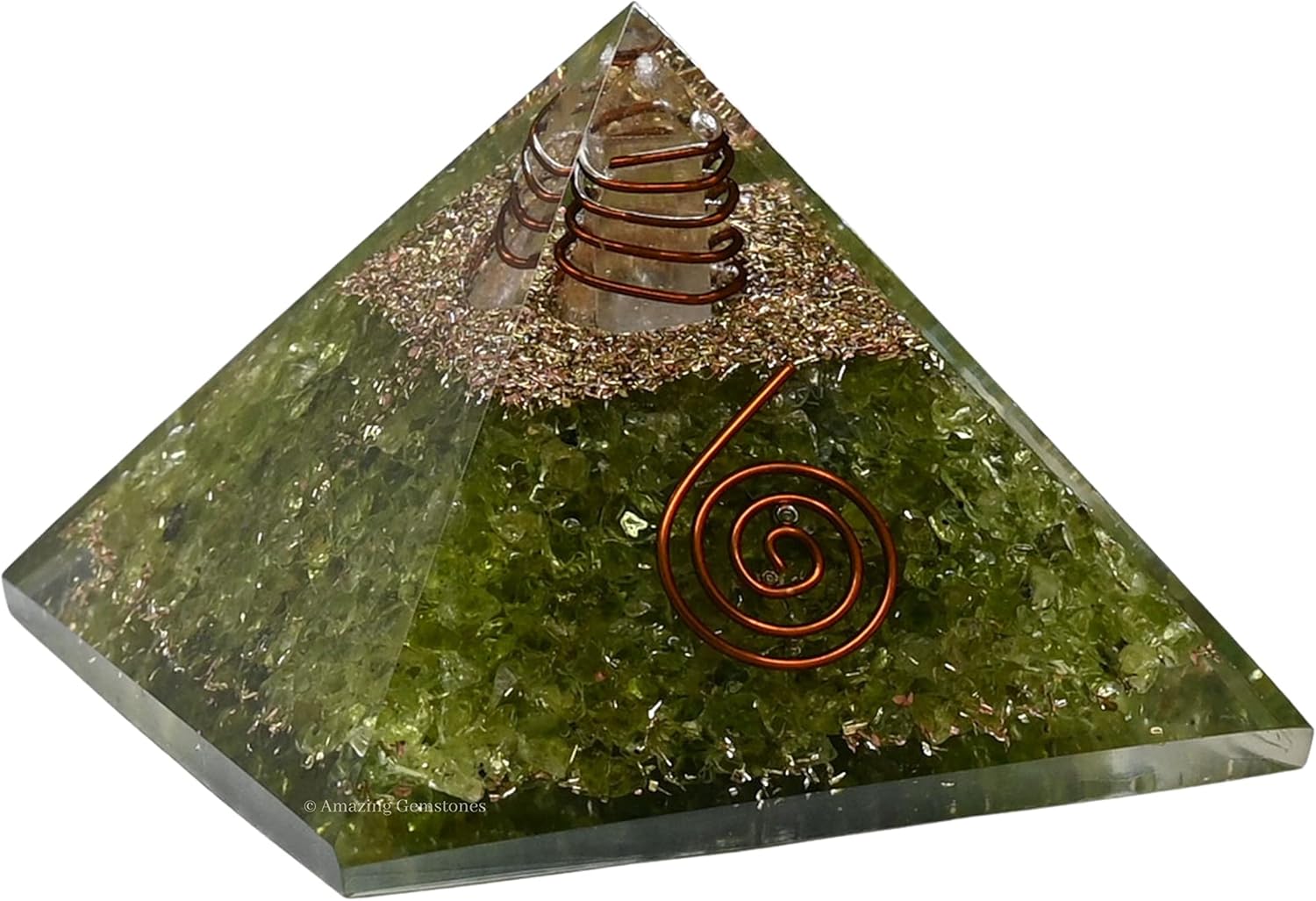 Orgone Pyramid with Peridot Crystal and Healing Coil Quartz Point - Natural Healing Stones Orgonite Energy Generator for Yoga Meditation