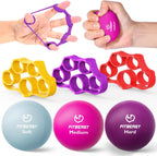 FitBeast Grip Strength Trainer – 6 Pieces Hand Therapy Kit with Finger Extension Exerciser & Stress Balls for Adults, Rehab & Strength Training – for Men, Women, and Seniors