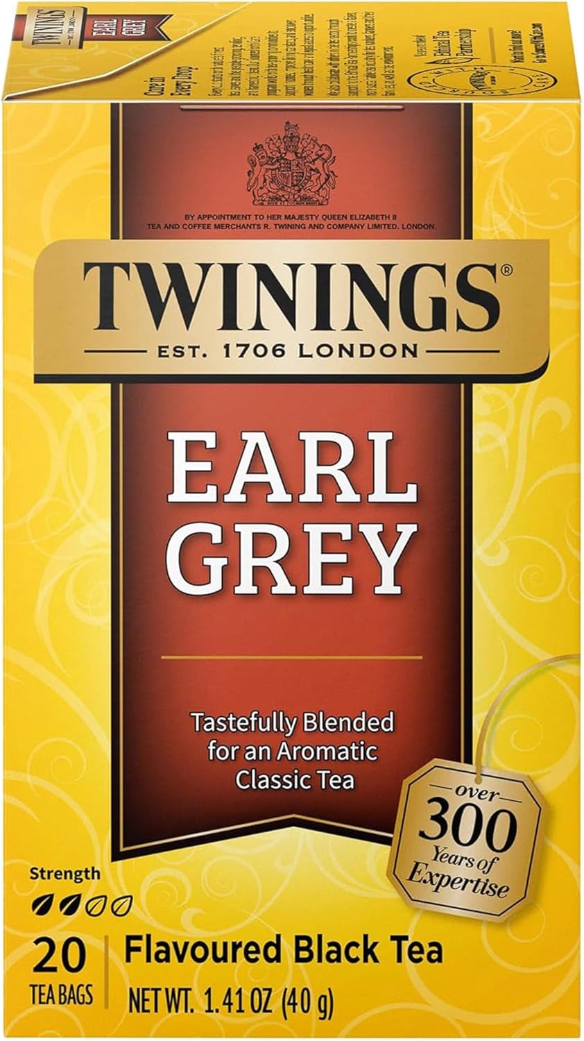 Twinings Earl Grey Black Tea Individually Wrapped Bags, 20 Count (Pack of 1), Flavoured with Citrus and Bergamot, Caffeinated, Enjoy Hot or Iced, 20 Teabags
