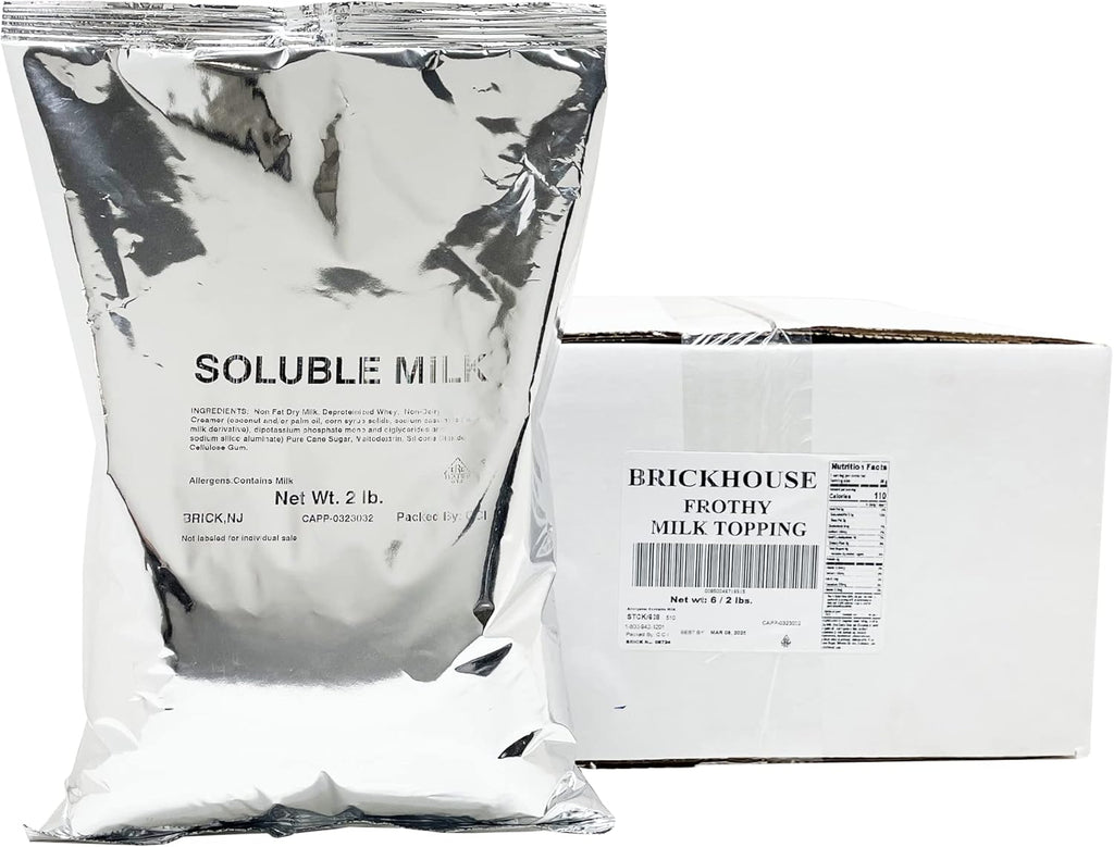 Brickhouse Frothy Milk Topping Mix – Soluble Milk Powder for Cappuccino, Latte & Hot Beverages, 6/2lb Bags