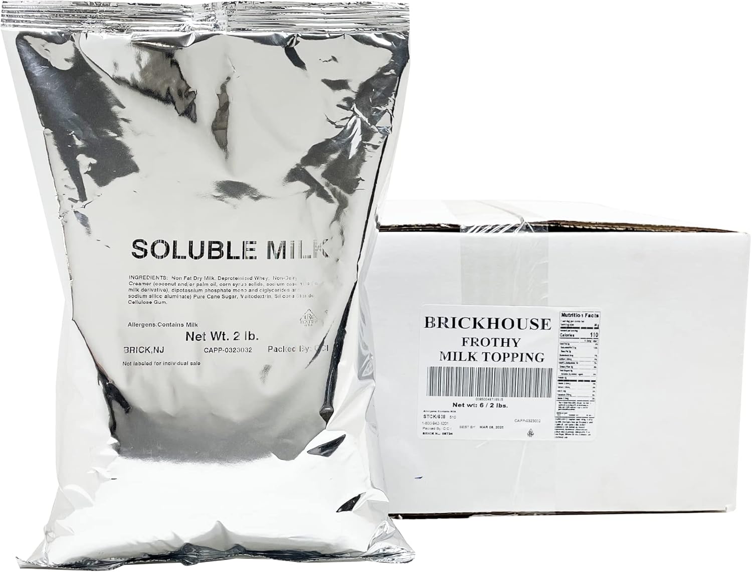 Brickhouse Frothy Milk Topping Mix – Soluble Milk Powder for Cappuccino, Latte & Hot Beverages, 6/2lb Bags