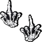 Neva Nude F You Skeleton Hand Black Glitter Nipztix Pasties Nipple Covers for Festivals, Raves, Parties, Lingerie and More, Medical Grade Adhesive, Waterproof and Sweatproof, Made in USA