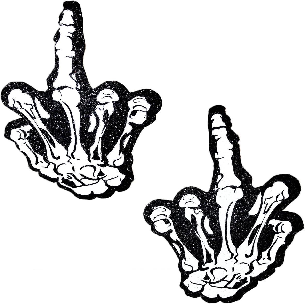 Neva Nude F You Skeleton Hand Black Glitter Nipztix Pasties Nipple Covers for Festivals, Raves, Parties, Lingerie and More, Medical Grade Adhesive, Waterproof and Sweatproof, Made in USA
