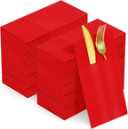 KAMMAK Red Napkins Disposable Dinner Paper Napkins with Pocket 100 Pack Cloth Like Folded Wedding Reception Napkin Guest Hand Towels for Party Decoration, Bathroom, Kitchen, Hotel (16.5 x 16.5 inch)