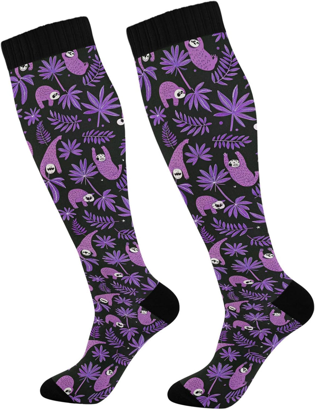 Purple Sloth Compression Socks for Women Men Knee High Running Socks for Medical Running,1 Pair