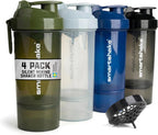 Smartshake O2GO ONE 4-Pack Protein Shaker Bottle 800 ml | 27 oz - Storage Included - Leakproof Screw-on Lid - BPA Free – Unisex - Mist Gray, Army Green, Black, Navy Blue