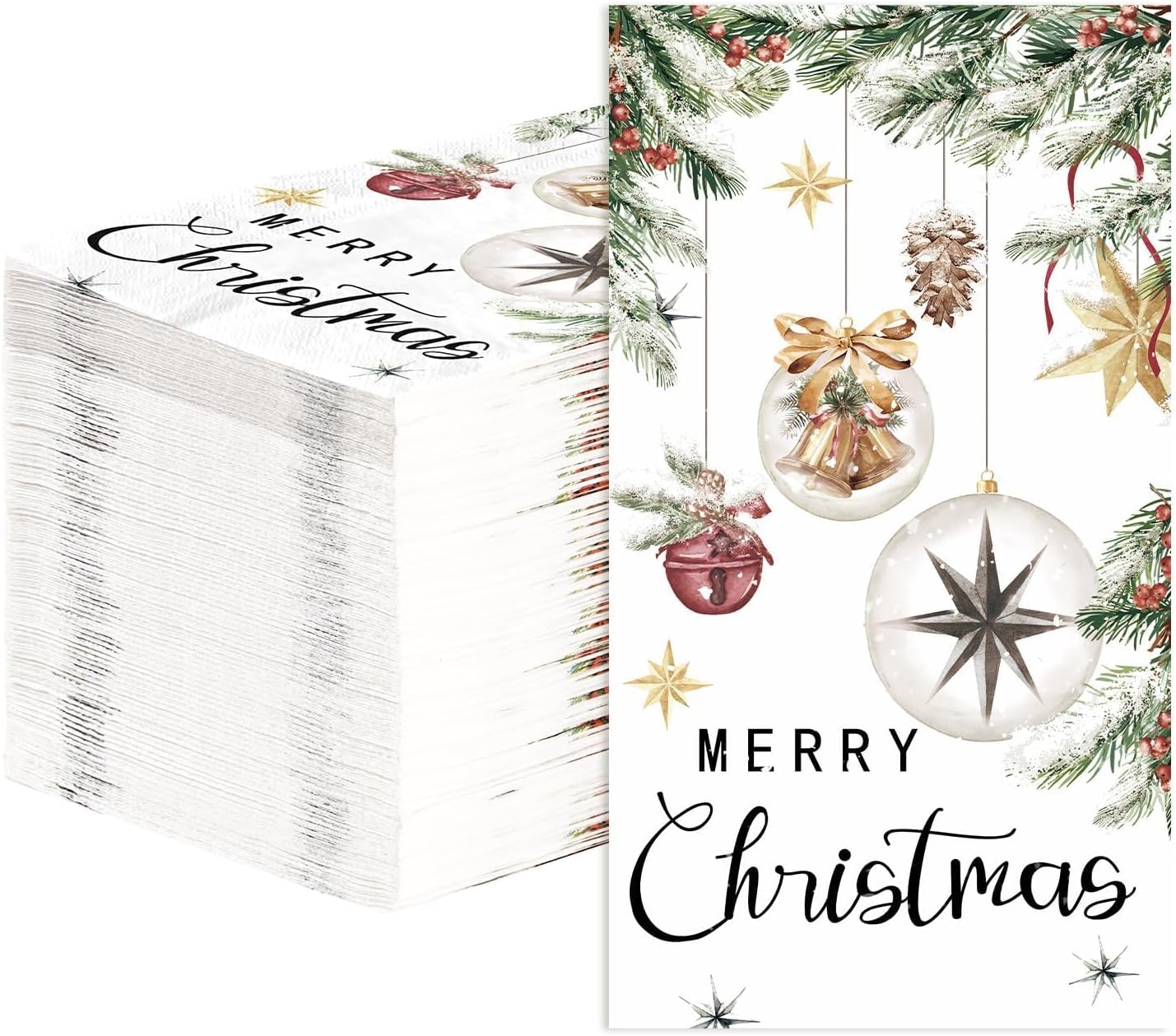 100 Pcs Christmas Paper Napkins 3 Ply Disposable Absorbent Xmas Pine Tree Lamp Hand Towels for Kitchen Bathroom Merry Christmas Winter Holiday Decoration