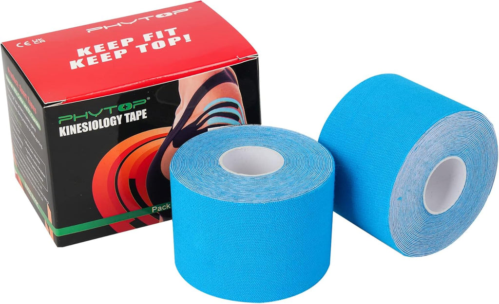 PHYTOP Kinesiology Tape 2" X 16.4', Sports Tape Athletic Kinesiology (2 Rolls Blue) Pain Relief of Muscles & Joint, Recovery Sports Injuries