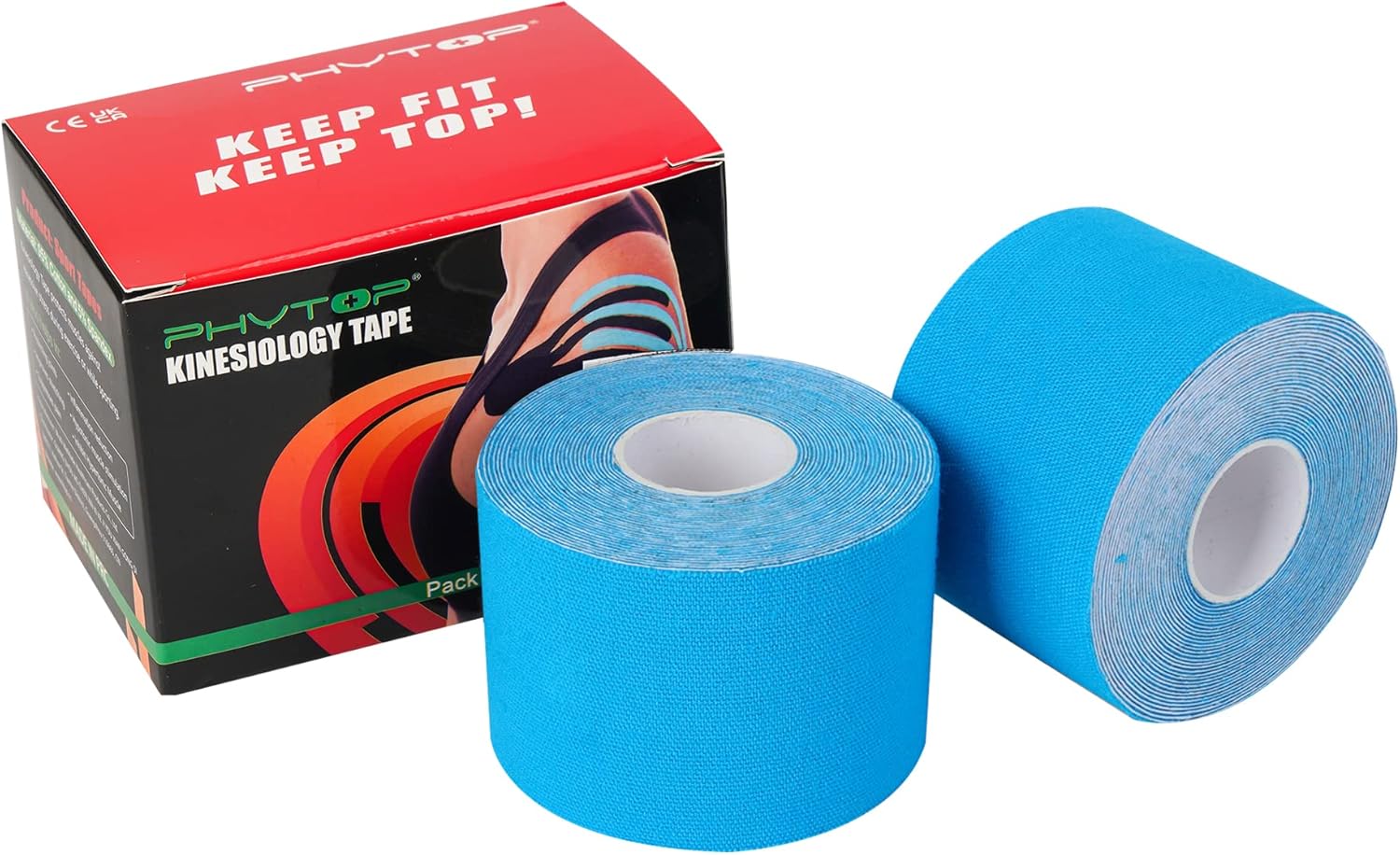 PHYTOP Kinesiology Tape 2" X 16.4', Sports Tape Athletic Kinesiology (2 Rolls Blue) Pain Relief of Muscles & Joint, Recovery Sports Injuries