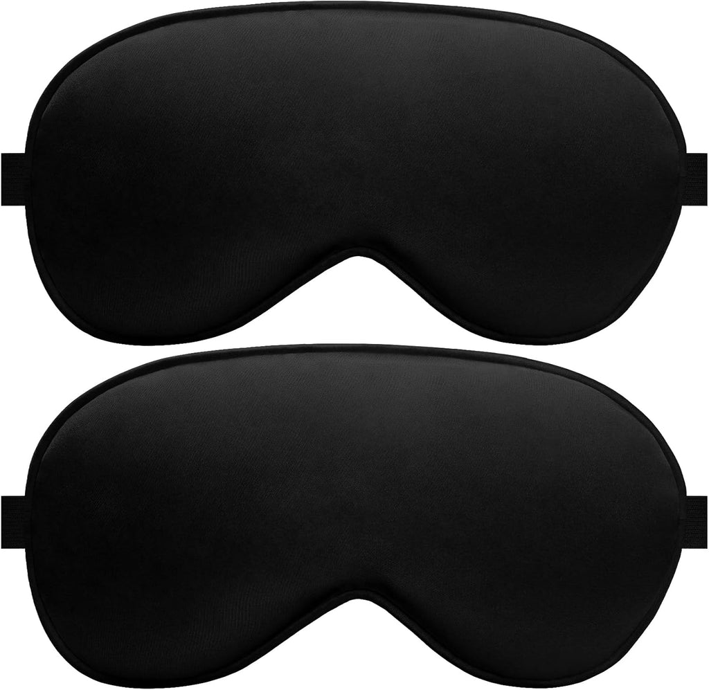 Sleep Eye Mask for Men Women, Silk Sleep Mask for Side Sleeper, Travel Blackout Night Blindfold Eye Shade Cover with Adjustable Strap (Black & Black)