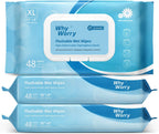 WhyWorry Flushable Wipes for Adults, Extra Large 8"x10" Butt Wipes for Toilet & Personal Cleansing, Chamomile and Vitamin E, 100% Plant-Based, Septic & Sewer Safe, Sea Incense, 144 Count (3 Packs)
