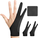 Digital Drawing Glove: 3-Layer Palm Rejection, Two-Finger Artist Glove for Drawing Tablet, iPad, Paper Sketching, Fits Left and Right Hand, Includes Cleaning Cloth(2 Pack,Black,Large)