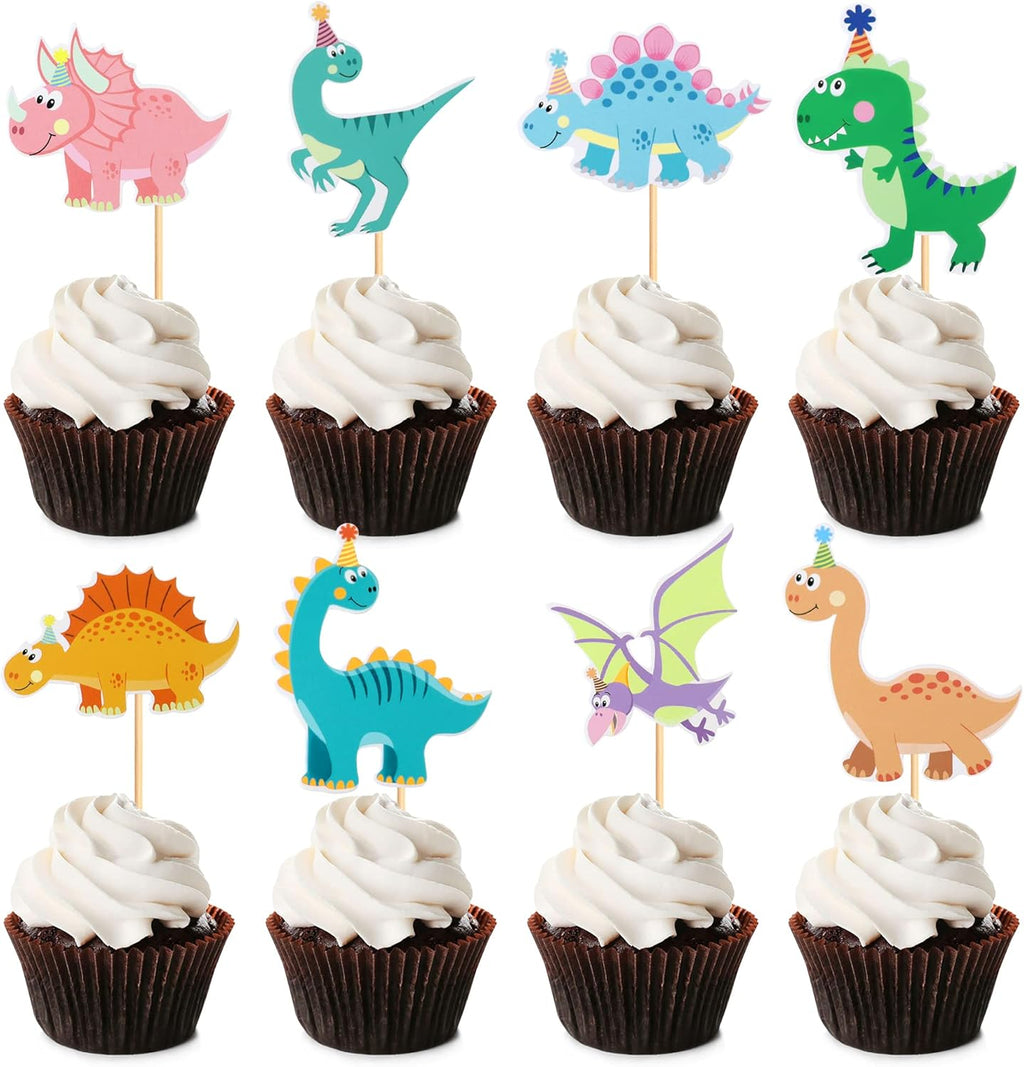 Ercadio 32 Pack Cartoon Dinosaur Cupcake Toppers Cute Dinosaur Baby Cupcake Picks Dinosaur's Theme Baby Shower Kids Birthday Party Cake Decorations Supplies