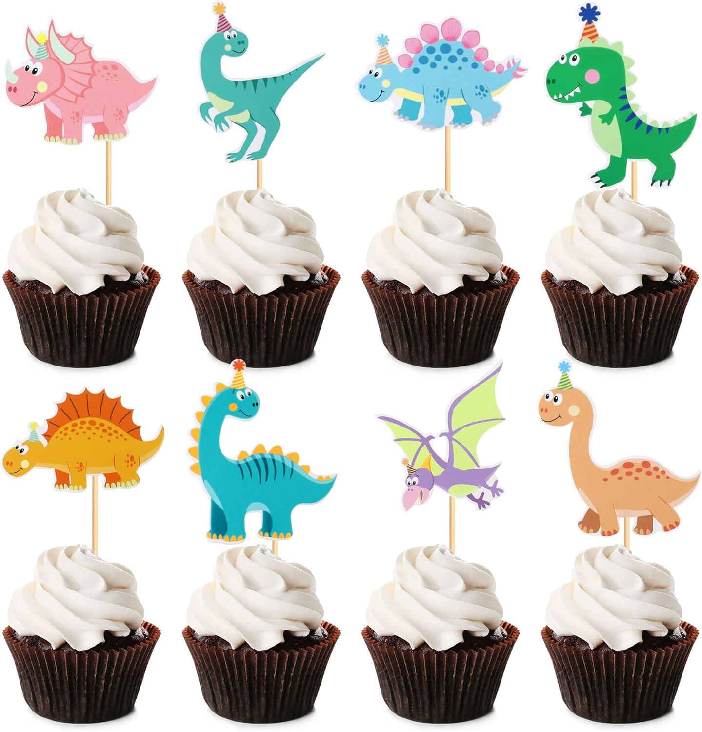 Ercadio 32 Pack Cartoon Dinosaur Cupcake Toppers Cute Dinosaur Baby Cupcake Picks Dinosaur's Theme Baby Shower Kids Birthday Party Cake Decorations Supplies
