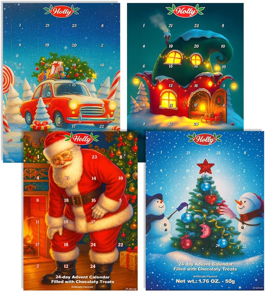 Chocolate Advent Calendar 2025 Candy Treats Countdown to Christmas - Kids Boys Girls Teens Favorites - Holiday Activity Gift Stocking Stuffer 4 Pack