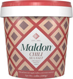 Maldon Chili Sea Salt with Aleppo & Bird’s Eye Chilies, Perfect for a Wide Range of Dishes, Fantastic Burst of Flavor, Pyramid-Shaped Flakes - 1.1lb Tub