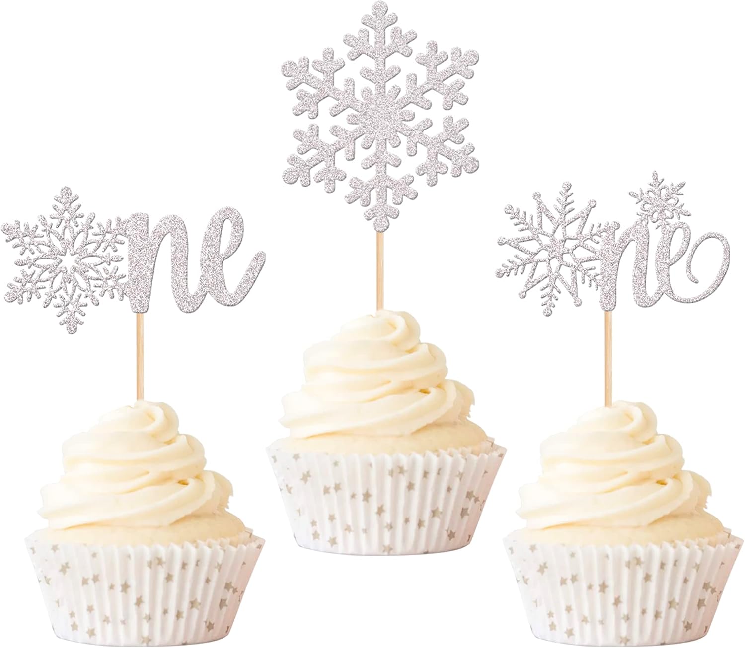 Rsstarxi 36 Pack Snowflake One Cupcake Toppers 1st Birthday Snowflake Cupcake Picks Winter Onederland First Birthday Cake Decorations for Baby Shower Christmas Party Decorations Silver