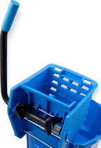 Carlisle FoodService Products 26-Quart Commercial Mop Bucket with Side-Press Wringer, Precision-Molded Polypropylene, Durable Wringer, Bucket with Non-Marking Casters, 18.5 x 16.5 x 23 Inches, Blue