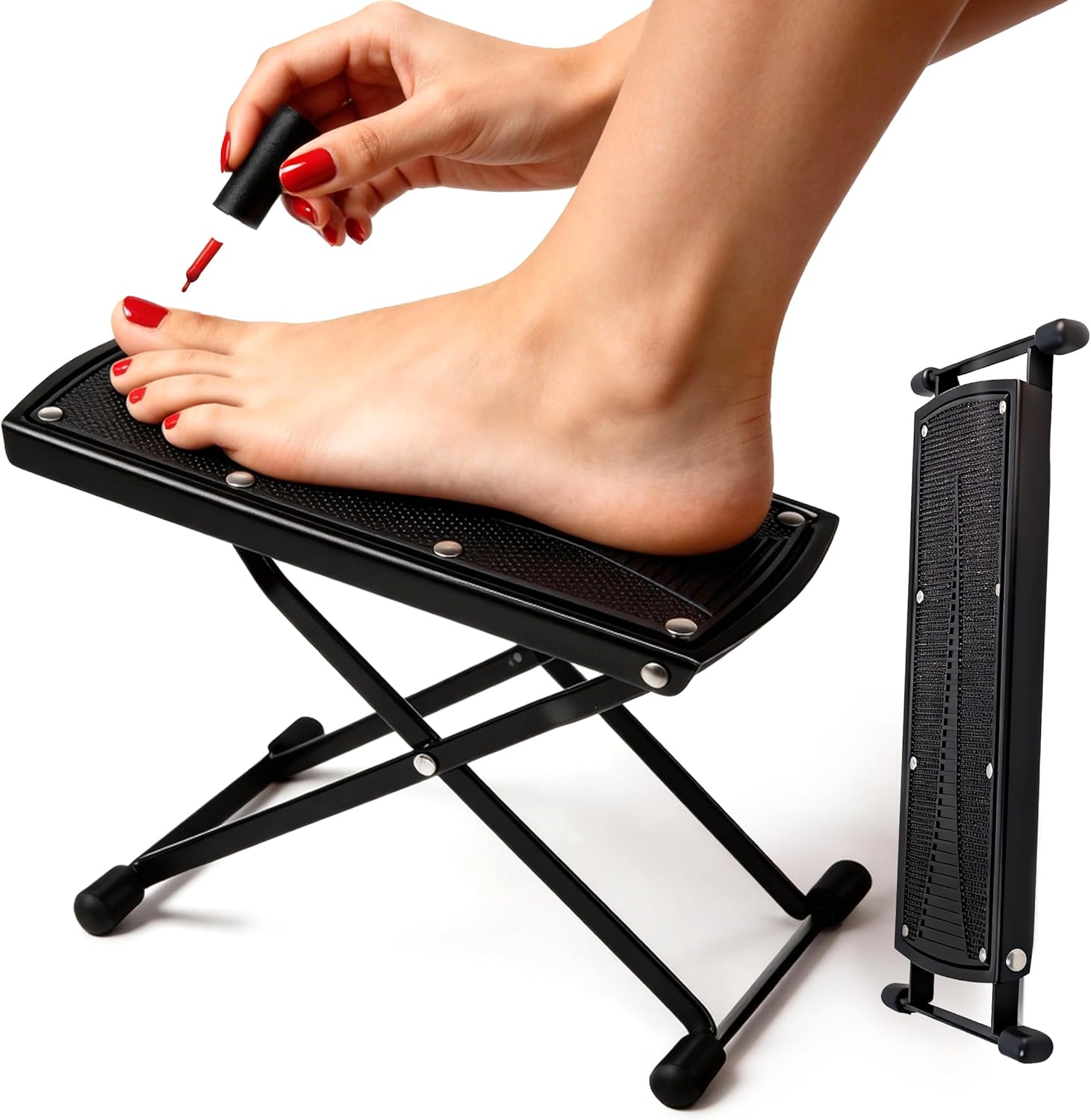 Foldable Foot Rest, 6-Height Adjustable Spa Foot Stand, Non-Slip Sturdy Foot Care Stand for Easy Home Pedicures, Beauty Pedicure Stool Tool