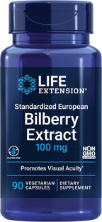 Life Extension Standardized European Bilberry Extract, 100 mg, MirtoSelect® Vaccinium myrtillus, Eye Health, Circulation, Lubrication, Gluten-Free, Non-GMO, Vegetarian, 90 Capsules