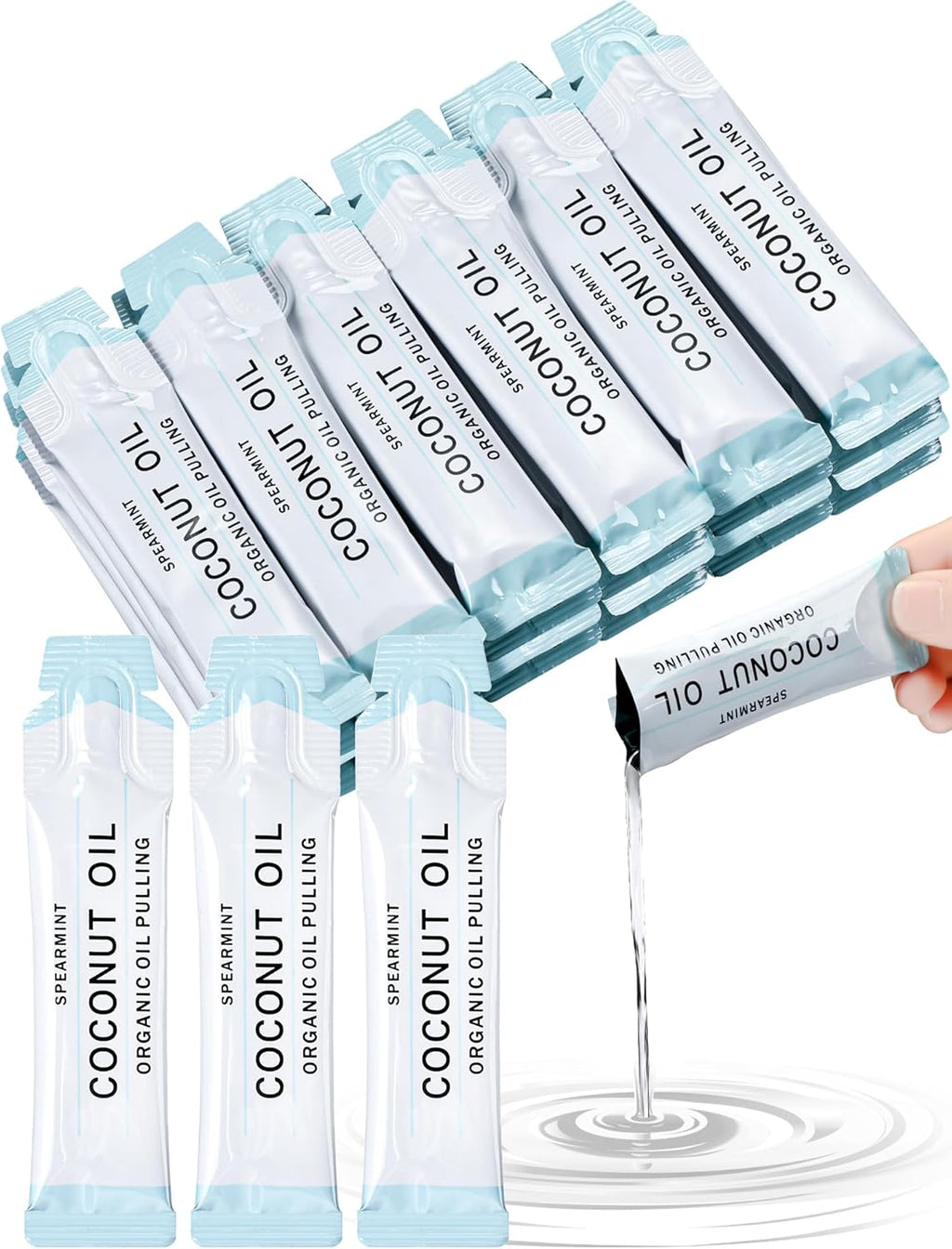Loopeer 50 Pcs Organic Oil Pulling Travel Sachets Coconut Peppermint Oil Pulling Coconut Oil Pulling for Teeth Coconut Mouthwash for Teeth Whitening and Healthy Teeth