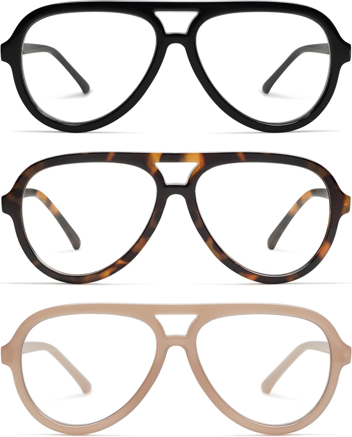 AMOMOMA 3 Pack Retro Oversized Aviator Reading Glasses for Women Men,Classic Large Reader Blue Light Computer Frame AM6111