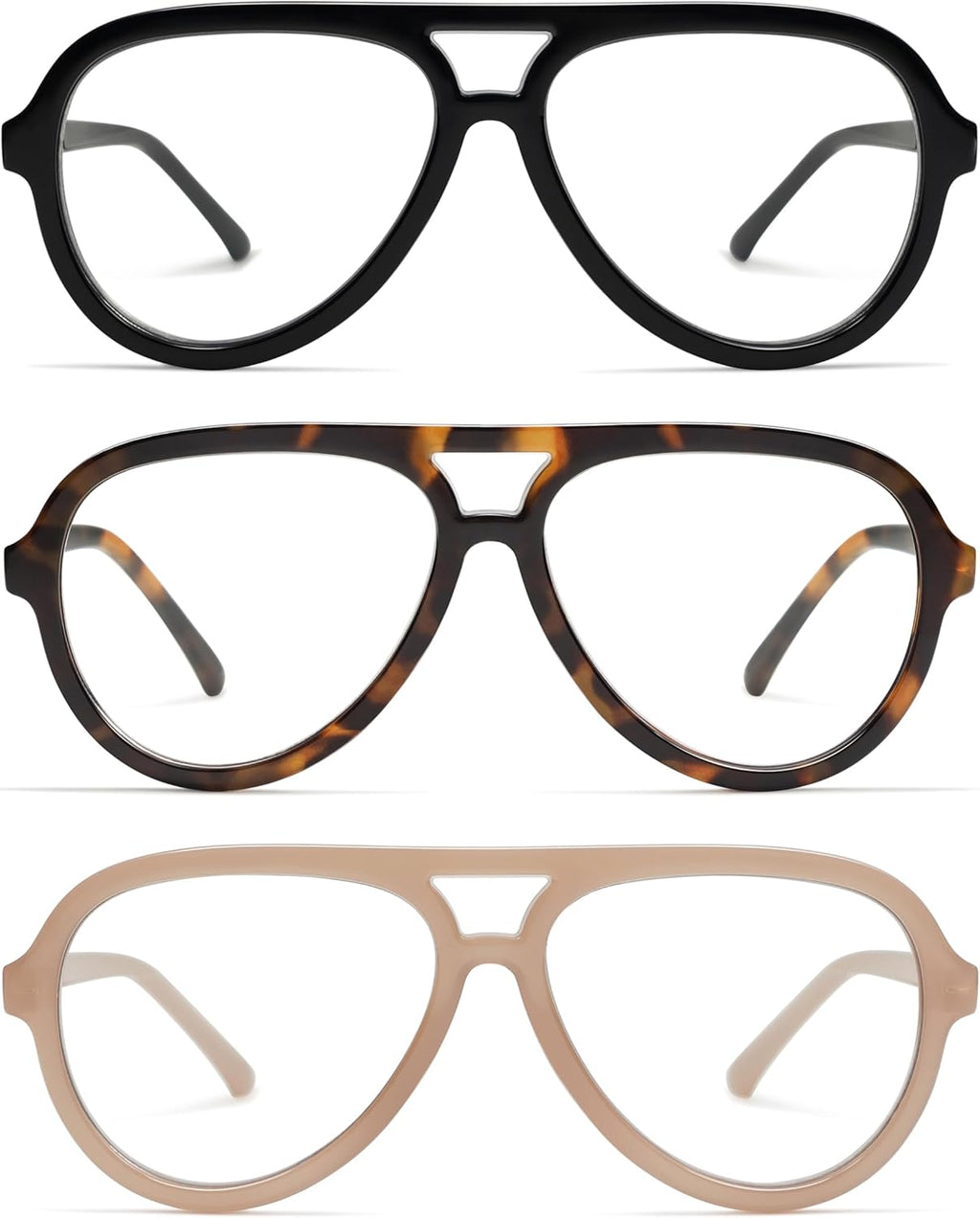 AMOMOMA 3 Pack Retro Oversized Aviator Reading Glasses for Women Men,Classic Large Reader Blue Light Computer Frame AM6111
