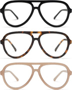 AMOMOMA 3 Pack Retro Oversized Aviator Reading Glasses for Women Men,Classic Large Reader Blue Light Computer Frame AM6111