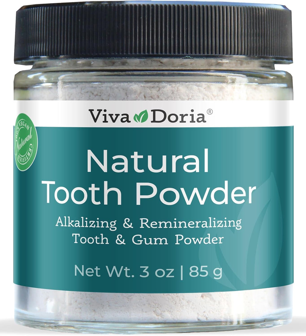 Viva Doria Natural Tooth Powder, Remineralizing, Natural Teeth Whitening, Breath Freshener | Refreshing Mint Flavor | 3 Oz Glass Jar