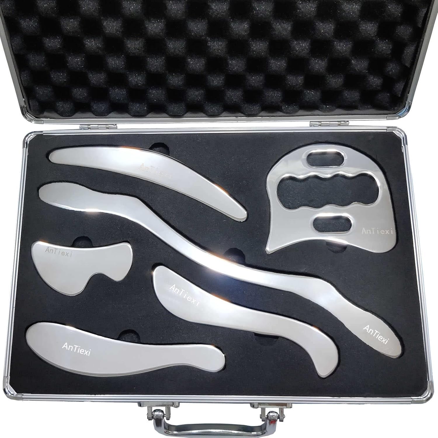Stainless Steel Gua Sha Scraping Massage Tool Set - IASTM Tool Set- Great Soft Tissue Mobilization Tool Physical Therapy (AnTiexi02-6set)