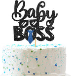 INNORU Boss Boy Cake Topper, Baby Boy 1st Birthday Cake Decor, Baby Shower, Gender Reveal Party Decoration Supplies, Black Glitter