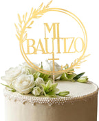 God Bless Baptism Cake Topper - Divine Celebration Elegant Cake Decor for Christening & Holy Communion, Keepsake Cross Design (Mi Bautizo Gold Mirror)