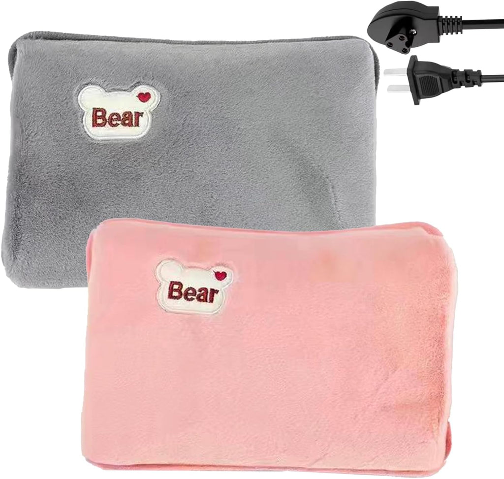 Electric Hot Water Bag, 2 Pack Thickened Satin Soft Hot Water Bottle, Leak-Proof Rechargeable Hand Warmer, Portable Cute Warm Bag for Period Cramps Muscles Neck Legs Waist Belly Body