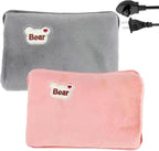 Electric Hot Water Bag, 2 Pack Thickened Satin Soft Hot Water Bottle, Leak-Proof Rechargeable Hand Warmer, Portable Cute Warm Bag for Period Cramps Muscles Neck Legs Waist Belly Body