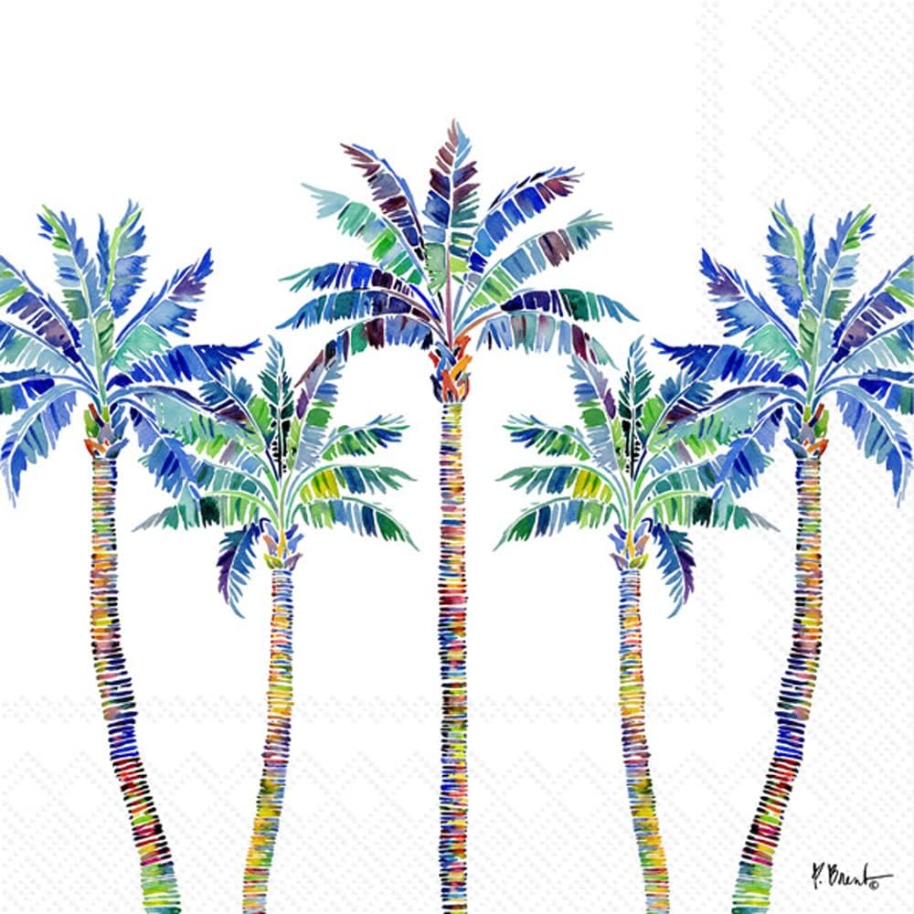 IHR Ideal Home Range Cocktail Napkins Disposable 3-Ply Paper Party Napkin Pack, 5" x 5", Tahiti Palm, 20-Count