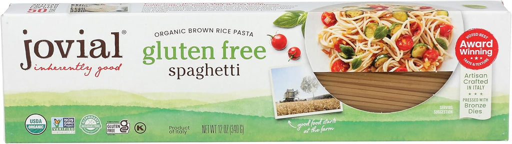 Jovial Gluten Free Brown Rice Pasta Organic - Award-Winning Taste & Texture, Non-GMO, Free of Top 8 Allergens, Vegan Brown Rice Noodles, Made in Italy - Gluten Free Spaghetti, 12 oz