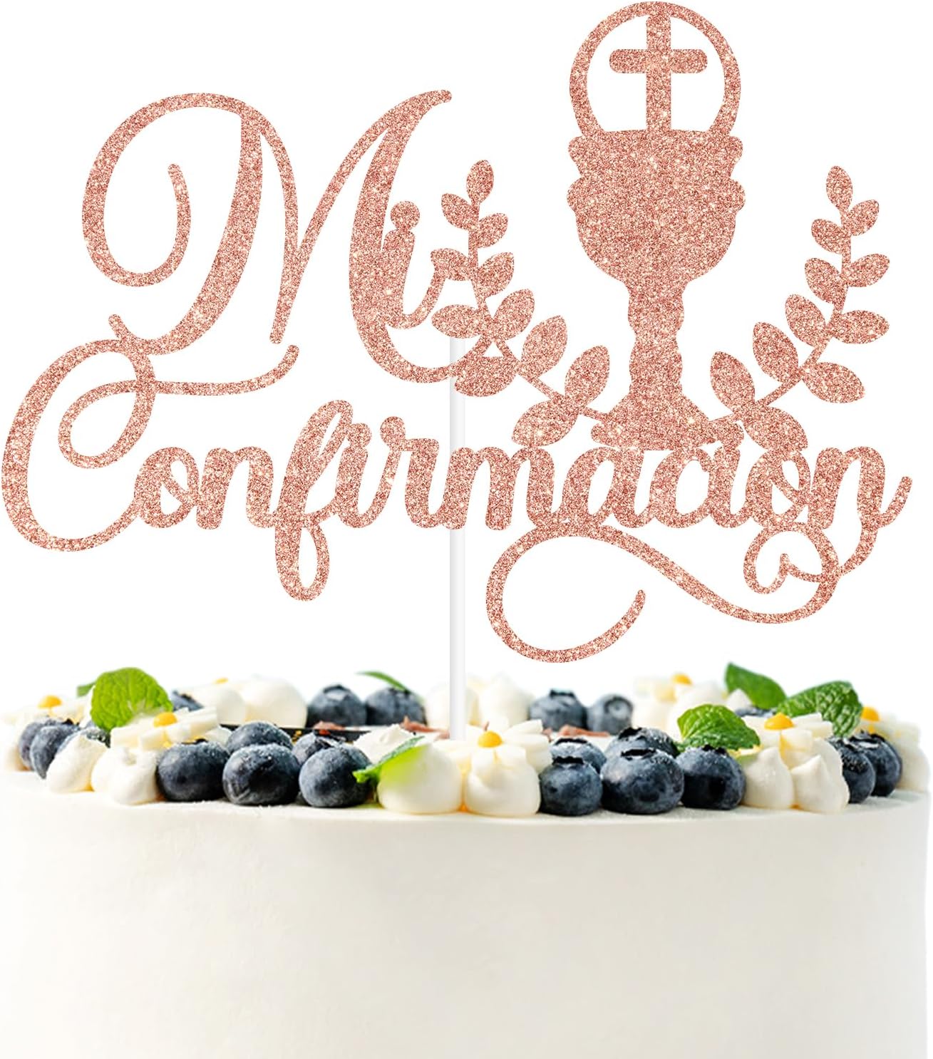 Rose Gold Glitter Mi Confirmacion Cake Topper, Mi Bautizo/God Bless This Child/Blessing On Your Confirmation, Baptism Baby Shower Party Decorations Supplies