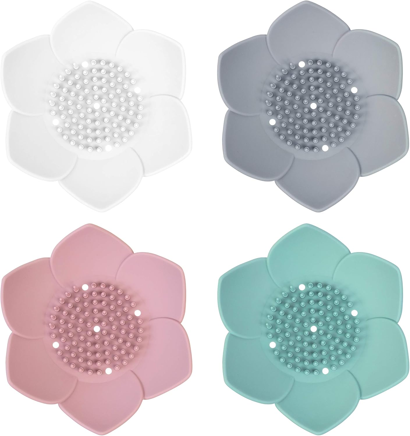 AUEAR, 4 Pack Lotus Flowers Soap Dish with Drain Silicone Holder Non-Slip Flexible Tray for Bathroom Shower