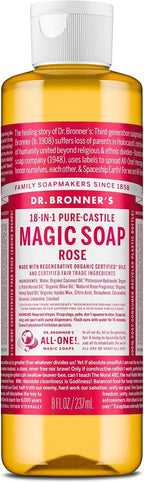 Dr. Bronner's - Pure-Castile Liquid Soap (Rose, 8 ounce) - Made with Organic Oils, 18-in-1 Uses: Face, Body, Hair, Laundry, Pets and Dishes, Concentrated, Vegan, Non-GMO