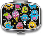 Ice Cream and Sun Pill Box Small Pill Organizer with 2 Compartments and Mirror Portable Travel Metal Pillcase for Pocket Or Purse, Privacy-Protecting Medicine Box
