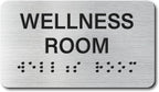 Wellness Room Signs with Raised Text & Grade 2 Braille, Brushed Aluminum/Silver Finish Easy Install with Double-Sided Tape, ADA Compliant Wellness Room Door Sign for Businesses & Offices