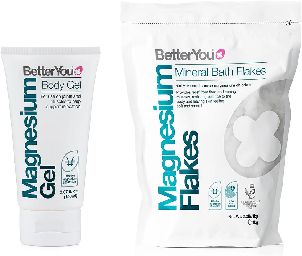 BetterYou Original Flakes with Gel Bundle - Magnesium Flakes and Magnesium Body Gel - Bath Salts and Body Moisturizer - Soothe Tired Muscles - 2 pc