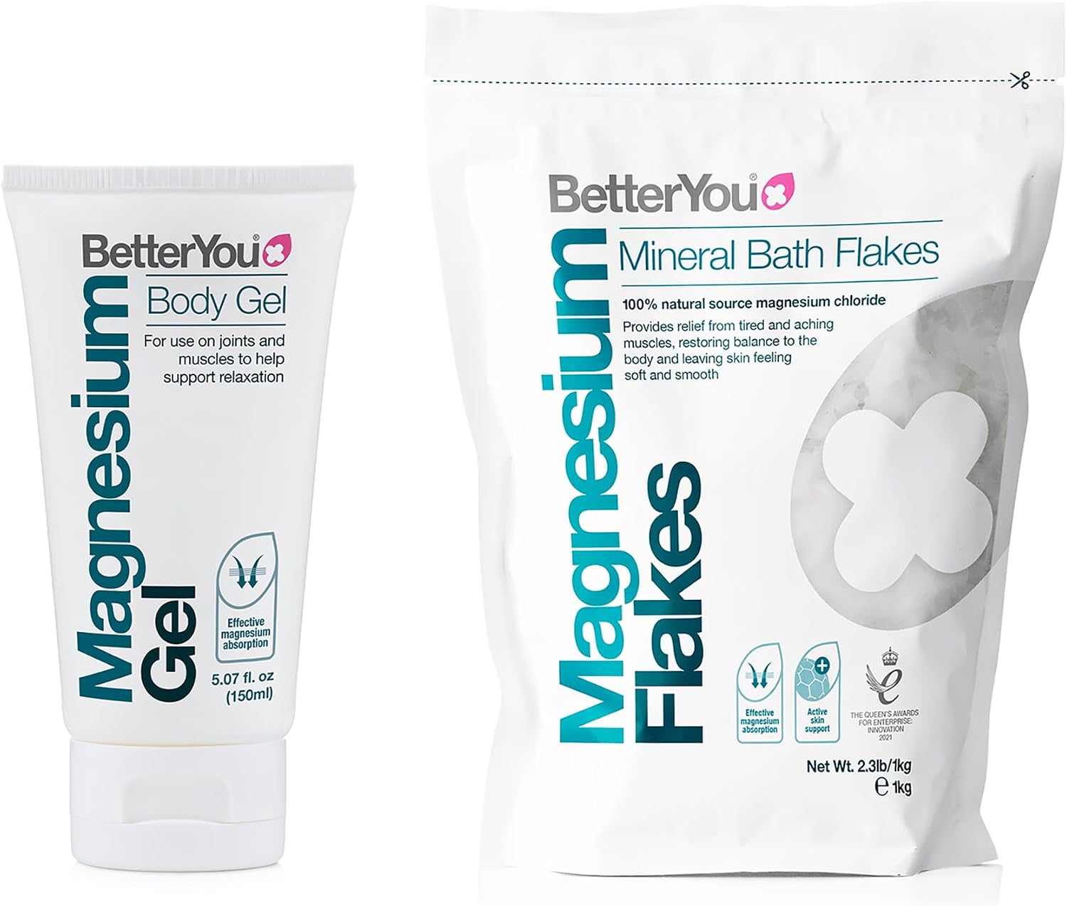 BetterYou Original Flakes with Gel Bundle - Magnesium Flakes and Magnesium Body Gel - Bath Salts and Body Moisturizer - Soothe Tired Muscles - 2 pc