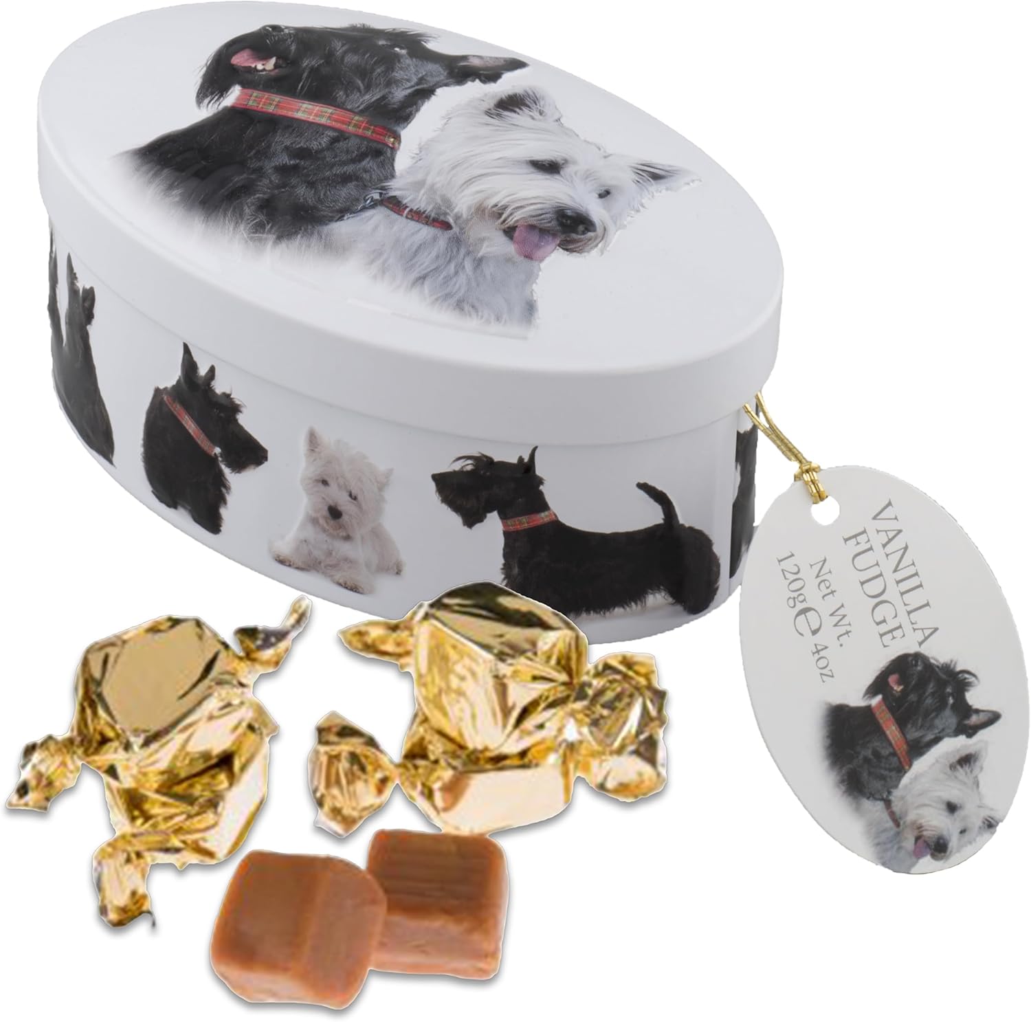 Gardiners of Scotland Handmade Fudge, Scottie Dog Vanilla Fudge 4 Ounce Oval Tin