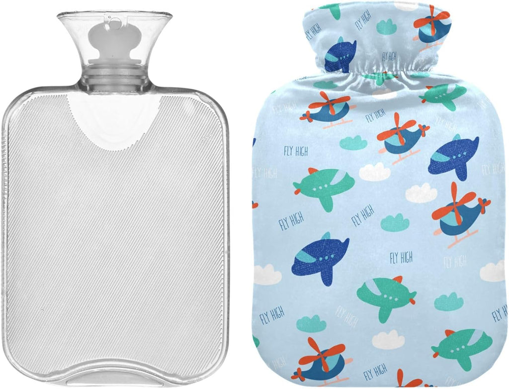 Helicopter Flying Hot Cold Water Bottle with Fleece Cover PVC Hot Water Bag 1 Liter