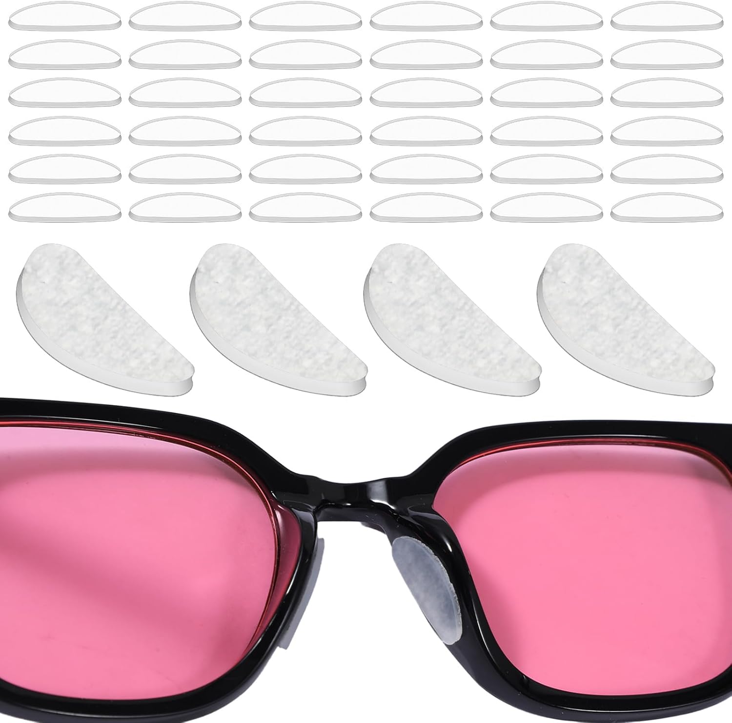 20 Pairs of Silicone Nose Pads for Glasses, 1mm Adhesive Non Slip Eyeglass Nose Pads D-Shape Transparent Grips for Eyeglasses, Sunglasses, Meta Accessories