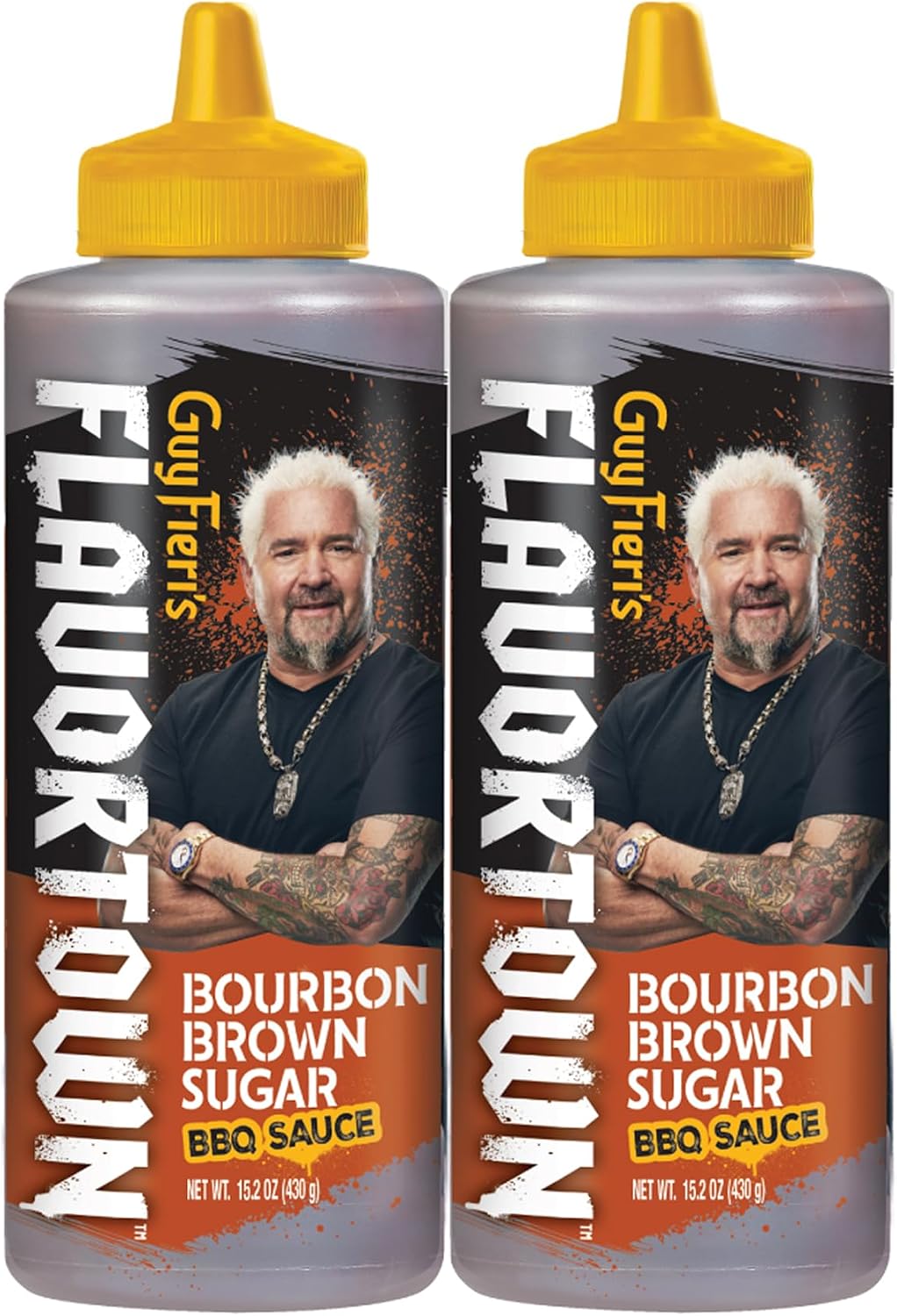 Guy Fieri's Flavortown Bourbon Brown Sugar BBQ Sauce - Sweet & Smoky Barbecue Sauce, Use for Chicken Wings, Ribs, Burgers, & More - 15.2 Ounce Bottle (Pack of 2)