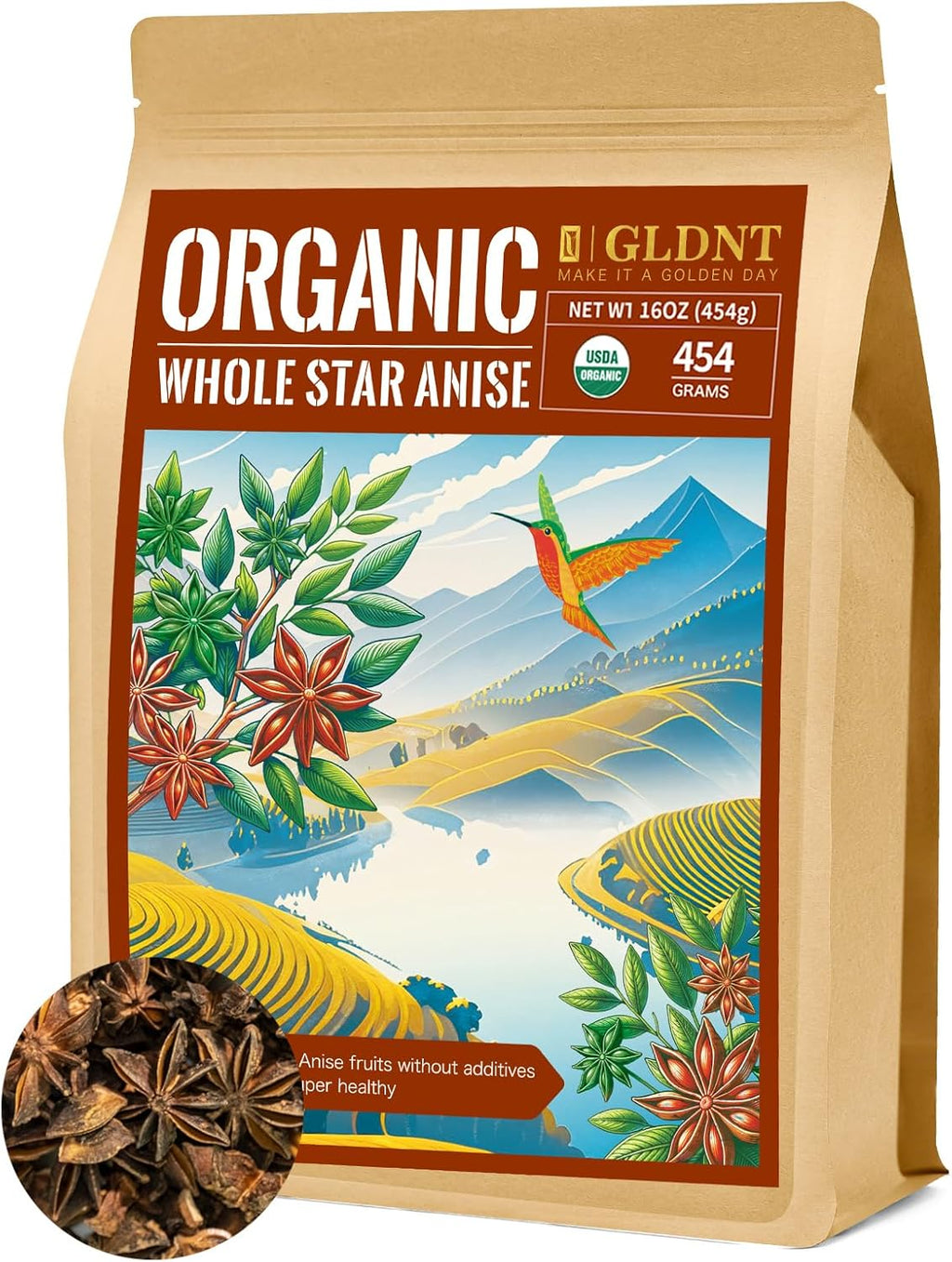 GLDNT Organic Star Anise, Whole Organic Star Anise for Cooking, Baking and Tea, Caffeine Free, 16oz