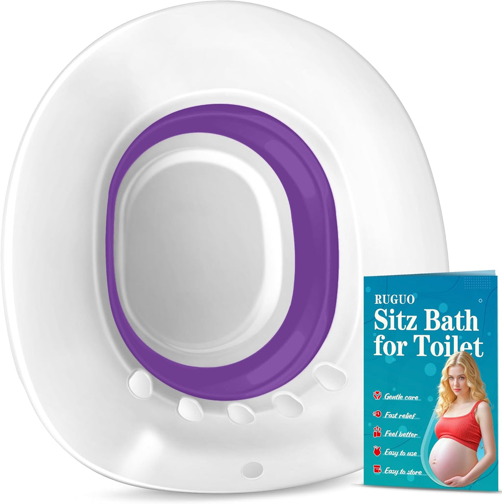 RUGUO Sitz Bath for Toilet Seat - Yoni Steam Seat - Sitz Bath for Hemorrhoids and Postpartum Care - Portable Bidet BPA Free - Foldable Basin for Epsom Salt Soak - Amethyst